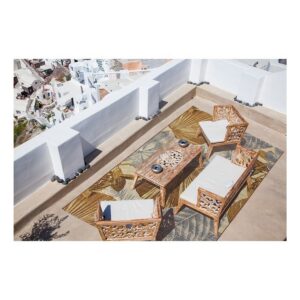 Alfombra indoor & outdoor Amazzonia 355X diseño tropical en tonos arena y plata (160 × 230 cm) - Emso