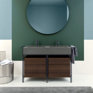 Mueble de lavabo doble NARCISO DOPPIO - CEMENTO MATT BLACK EUCALIPTO - Cielo