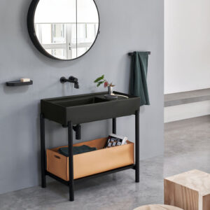 Mueble de lavabo de pie PLINIO - LAVAGNA MATT BLACK LEATHER - Cielo