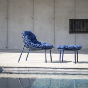 Sillón Lounge trenzado con reposapiés (Azul Marino) - Todus
