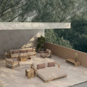 Set de Salón Modular (Teca y Detalles Terracota) - SKDL Studio