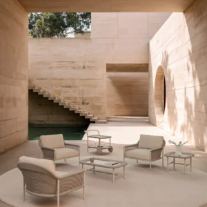 Set de Salón Modular (Teca y Detalles Terracota) - SKDL Studio