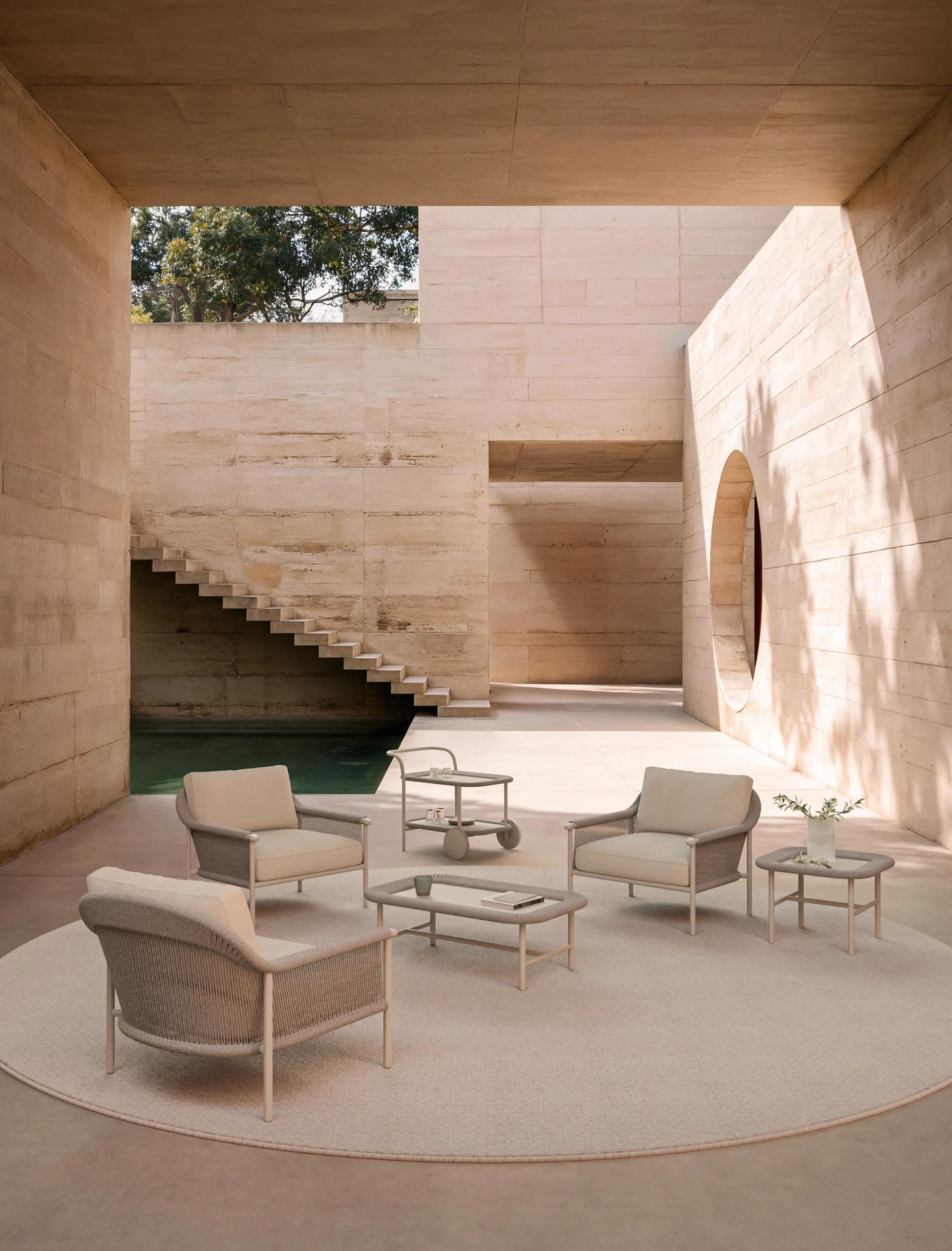 Set de Salón Modular (Teca y Detalles Terracota) - SKDL Studio