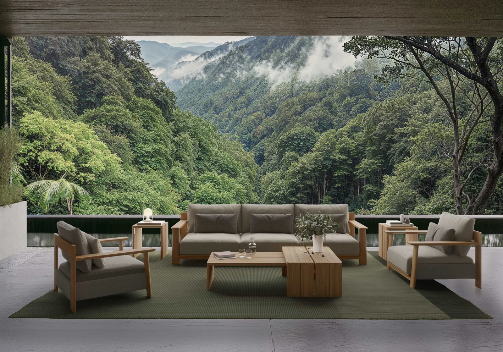 Set de Salón Modular (Teca y Detalles en Tonos Tierra) - SKDL Studio
