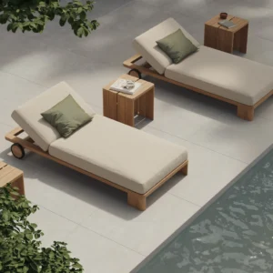 Tumbona Lounge con Ruedas (Madera de Teca Natural) - SKDL Studio