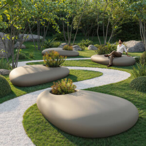 Banco para jardín de diseño original STONE - Vondom